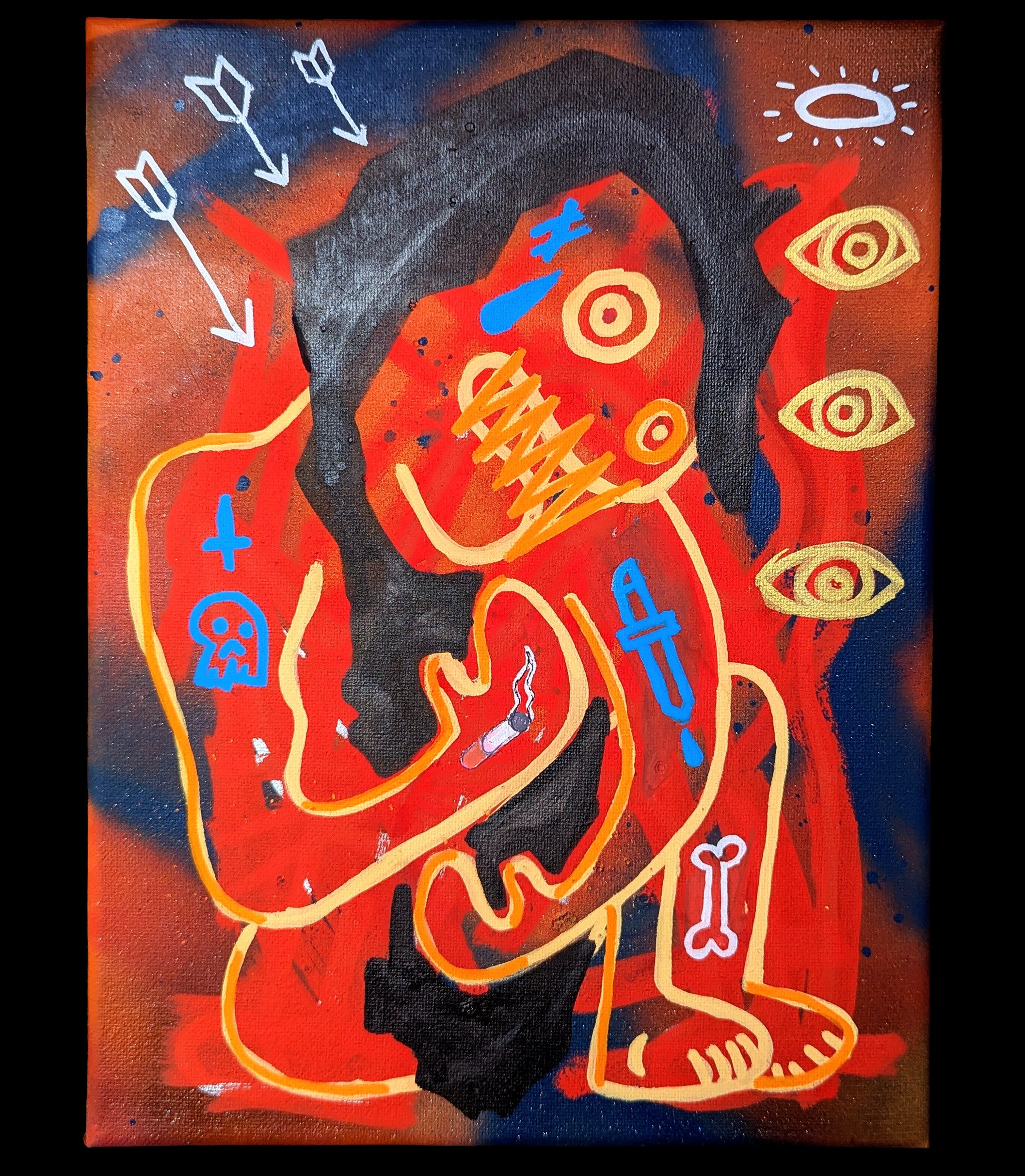 Original 11x14 acrylic & oil painting by yumedyne. BARBARIAN explores brutality, illness & survival through bold symbolism and glitter finish.